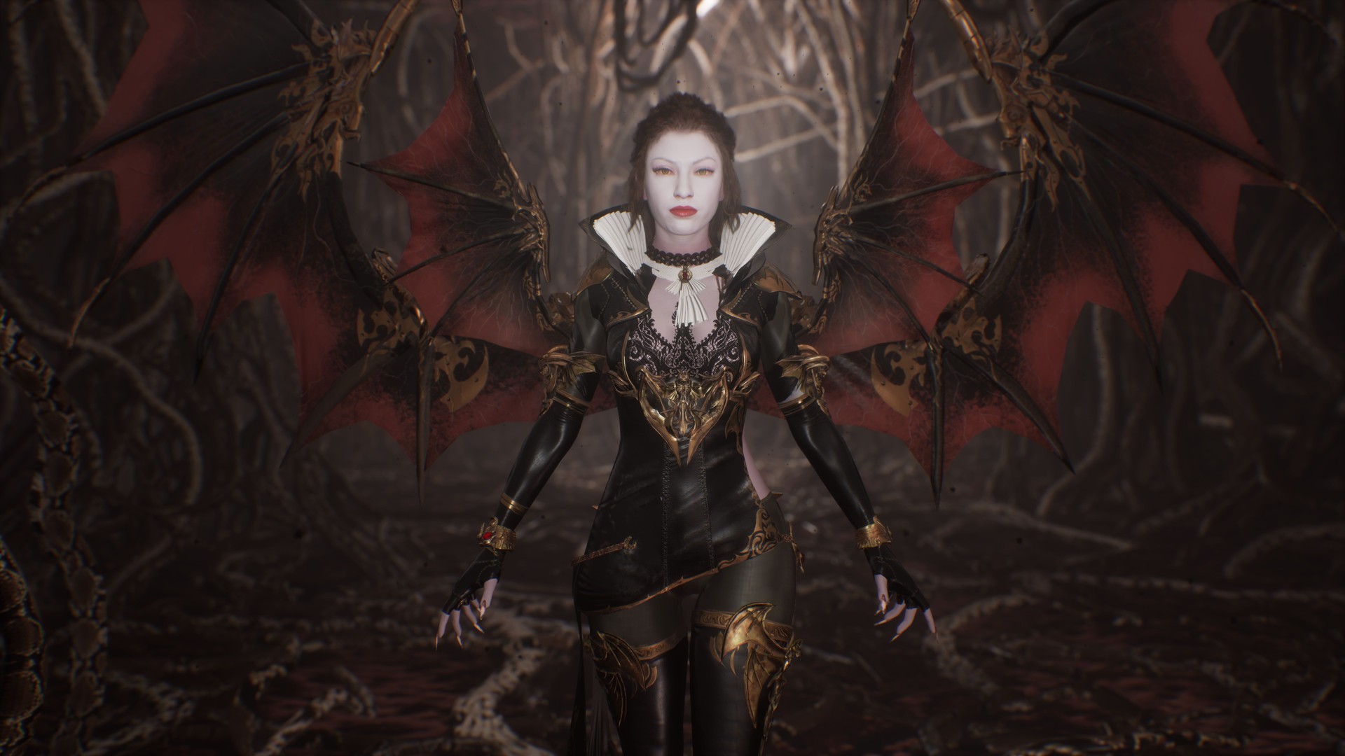 A gloomy but pretty vampire prepares for a night flight in her gothic cave with nightmarish creatures. The concept of creepy vampires. The woman was created using 3D computer graphics. 3D Rendering